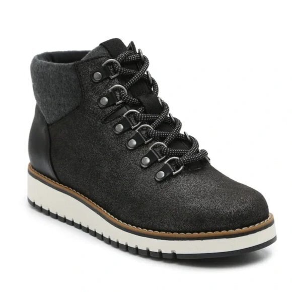 White Mountain black sparkle leather Clifton lace-up bootie Size 7.5 - Picture 1 of 9